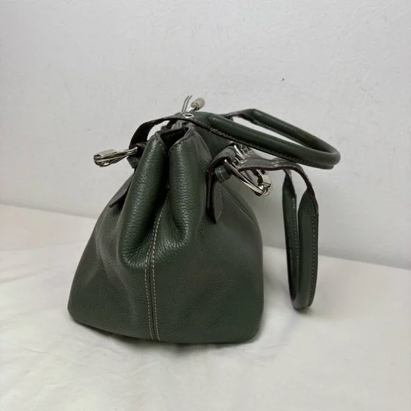 TIGNANELLO Dark Green Leather Satchel Silver Buckles Y2K - Picture 11 of 16